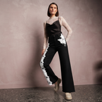 Women’s Black Denim Floral Embroidered Wide Leg Jeans