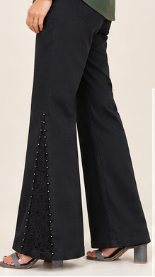Women’s Black Wide Leg Beaded Net Panel Jeans –With  Inner Fabric Lining (Astar)