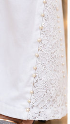 Women’s White Wide Leg Beaded Net Panel Jeans –With Inner Fabric Lining (Astar)