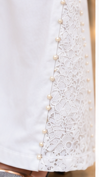 Women’s White Wide Leg Beaded Net Panel Jeans –With Inner Fabric Lining (Astar)